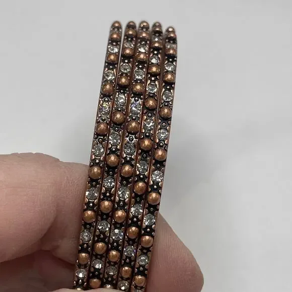 bronze bangle bracelets set of five 5 costume jewelry trendy versatile boho - Picture 3 of 9